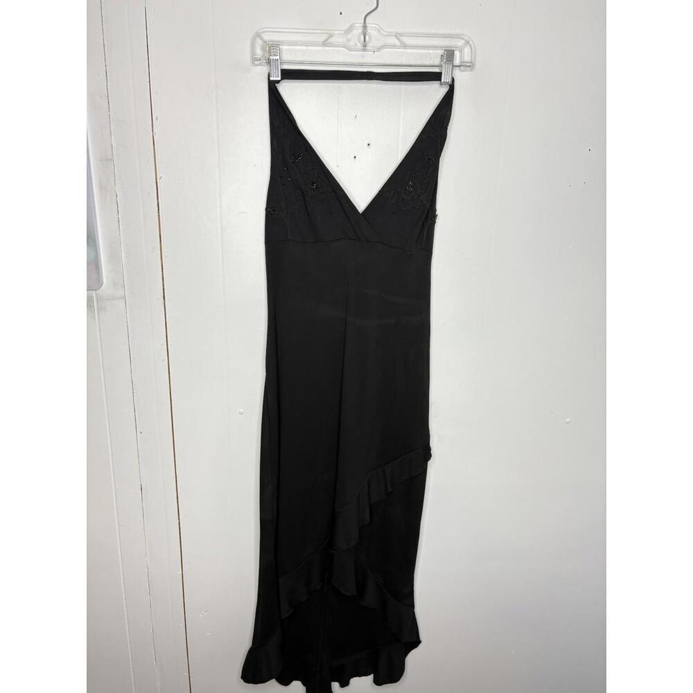 Rampage Dress Womens L Halter Babydoll Beaded Stretch Y2K Retro Ruffle Hi Low